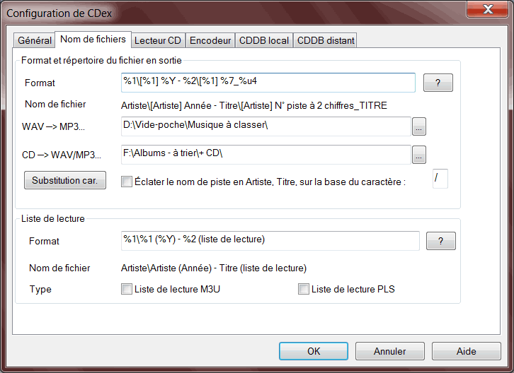 config : nom de fichiers
