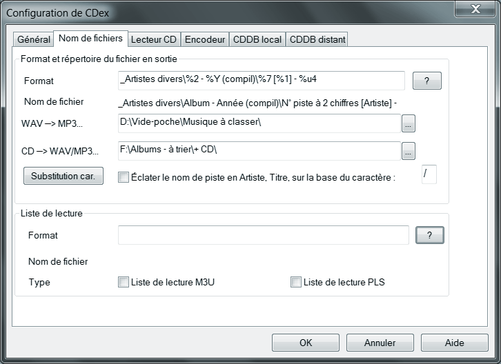 config : nom de fichiers (compil)