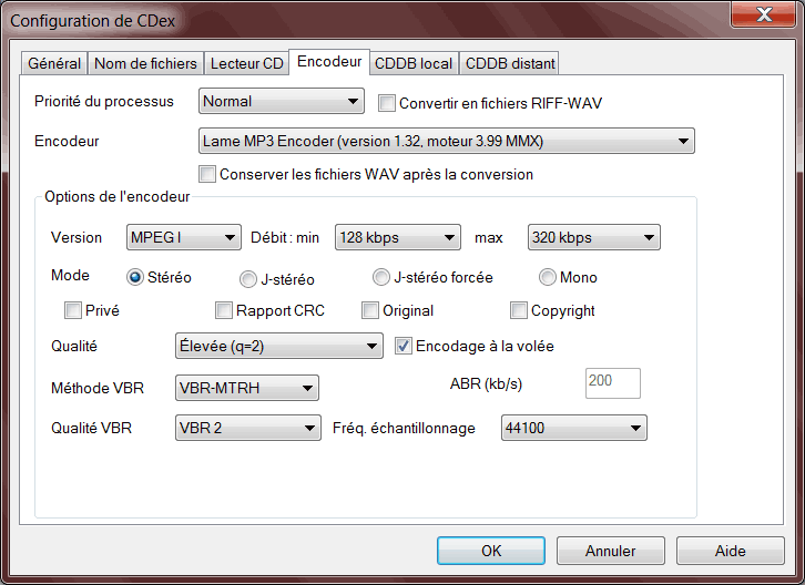 VBR-MTRH en qualité VBR 2 : mon choix config : encodeur (VBR2)