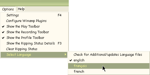 Options > Select Language > français